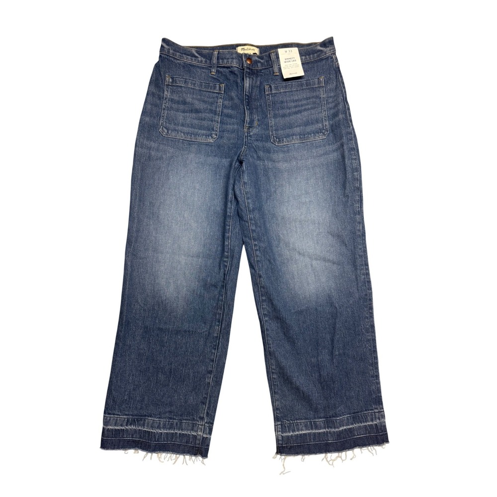 Madewell Emmett Wide-Leg High Rise Jeans Blue Raw Hem NT999‎ Size 33